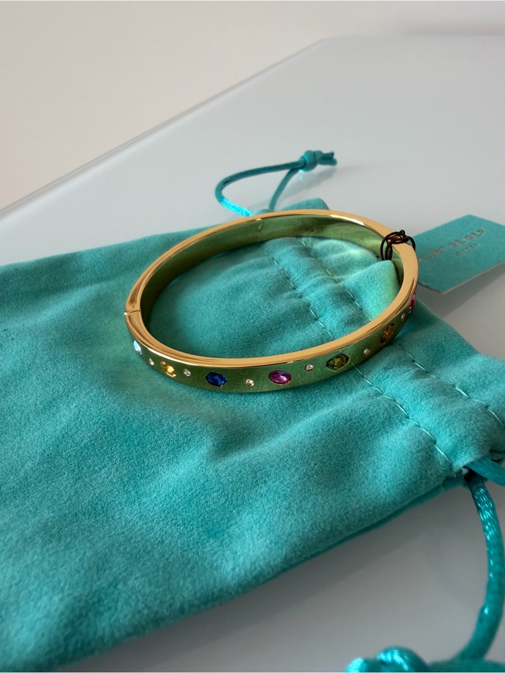 Kurt Geiger Gold colorful stone Hinged Bangle Bracelet